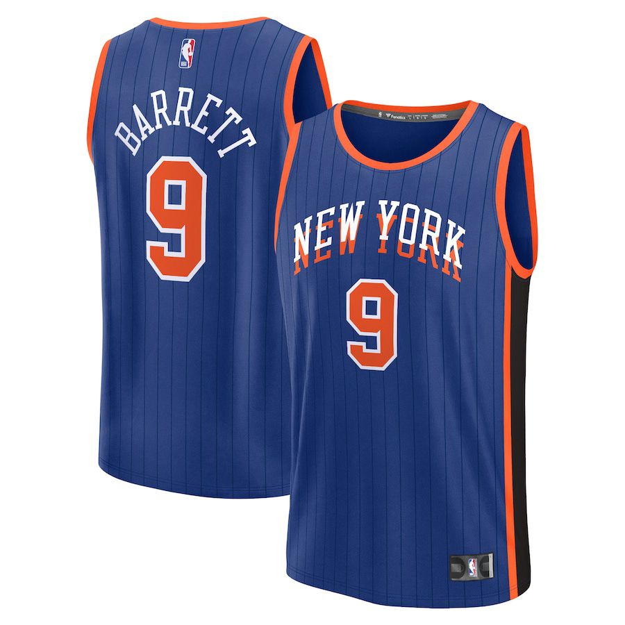 Men New York Knicks #9 RJ Barrett Fanatics Branded Blue City Edition 2023-24 Fast Break NBA Jersey